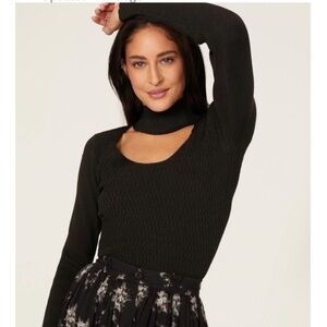 MILLY Ribbed Half Moon Neck Sweater
